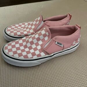 Vans Pink and White Checkered Slip-On Sneakers